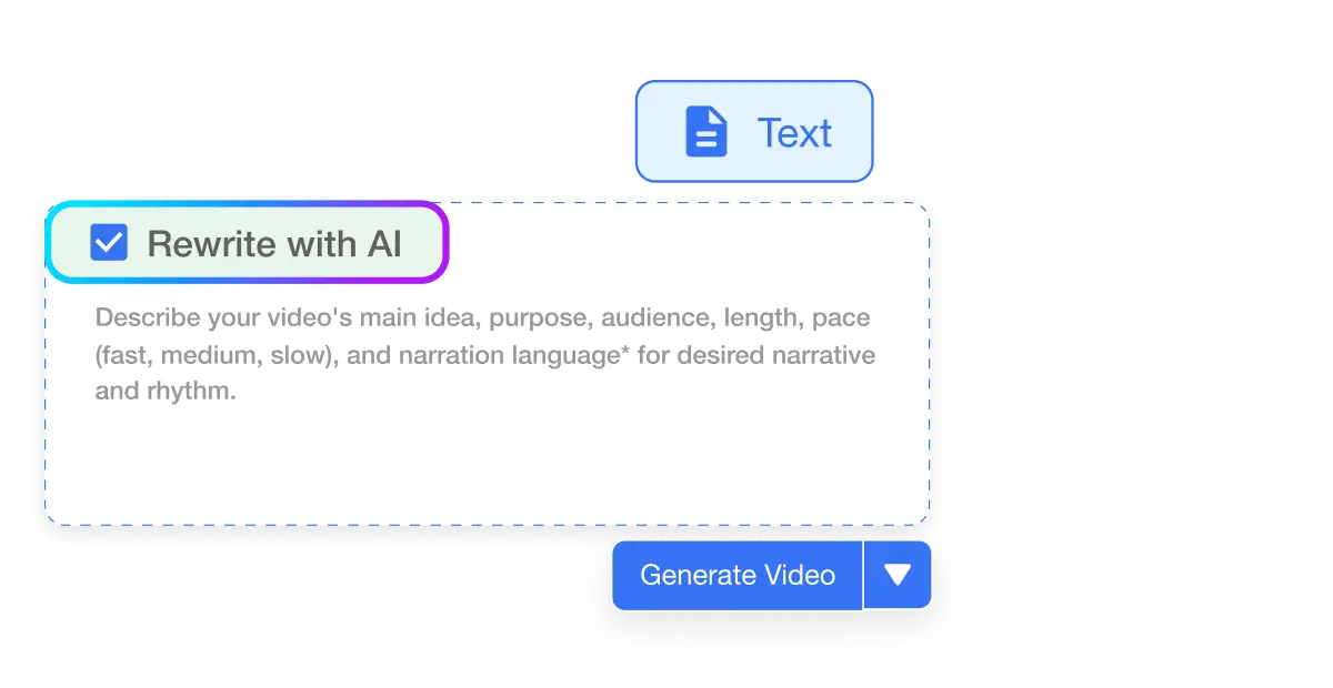 Enter your text to create AI text to video effortlessly with Visla's platform